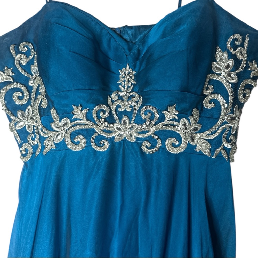 BICICI & COTY A Line Formal Dress Blue with Silver Floral Detail Size XL - Picture 7 of 16